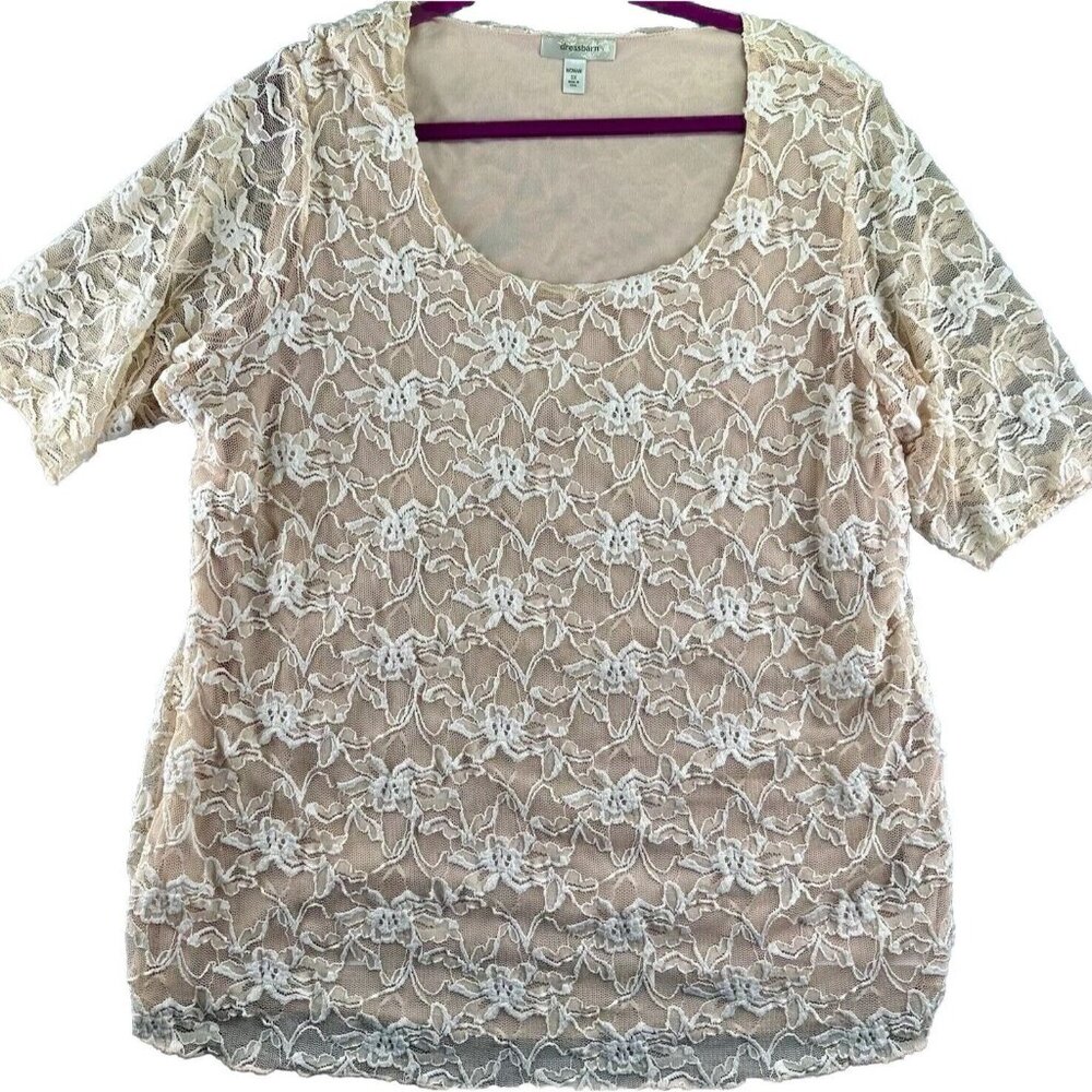 DressBarn Lace Overlay Blouse Women’s 3X Pink Short Sleeve Wedding *Made in USA* - Picture 11 of 11